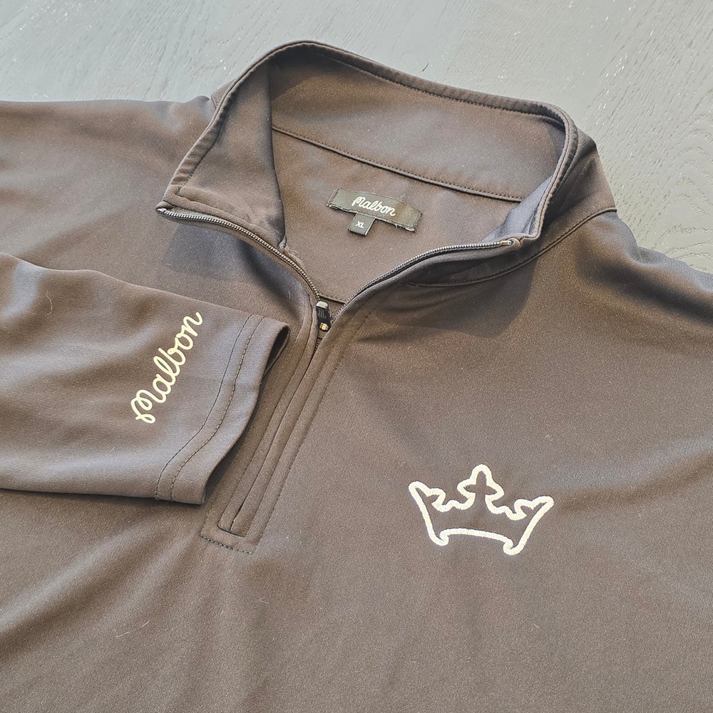 Malbon Golf DraftKings Mens XL Quarter Zip Pullover Black Crown Logo Performance